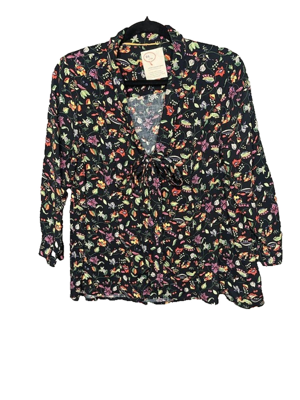 52 Conversations by Anthropologie Colloquial Neckline Knotted Blouse Floral 6